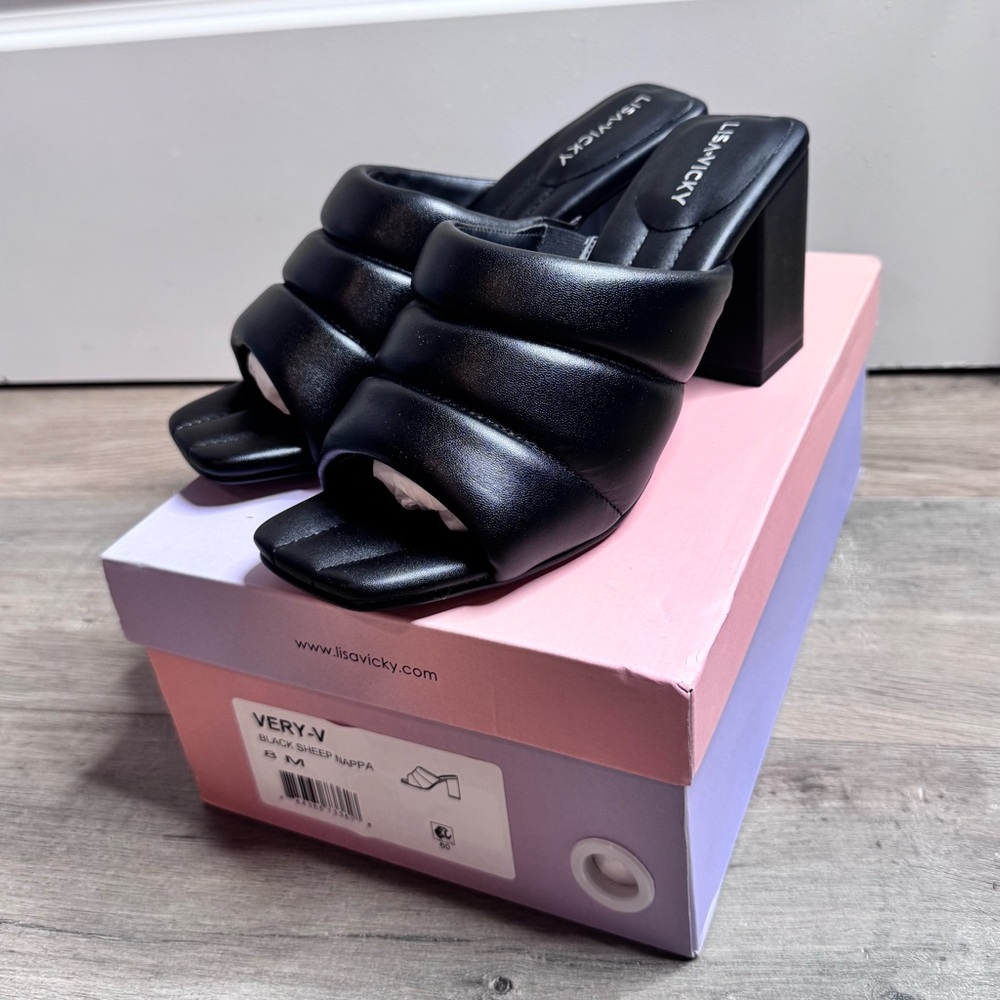 Very V Black Open-Toe Mules size 8